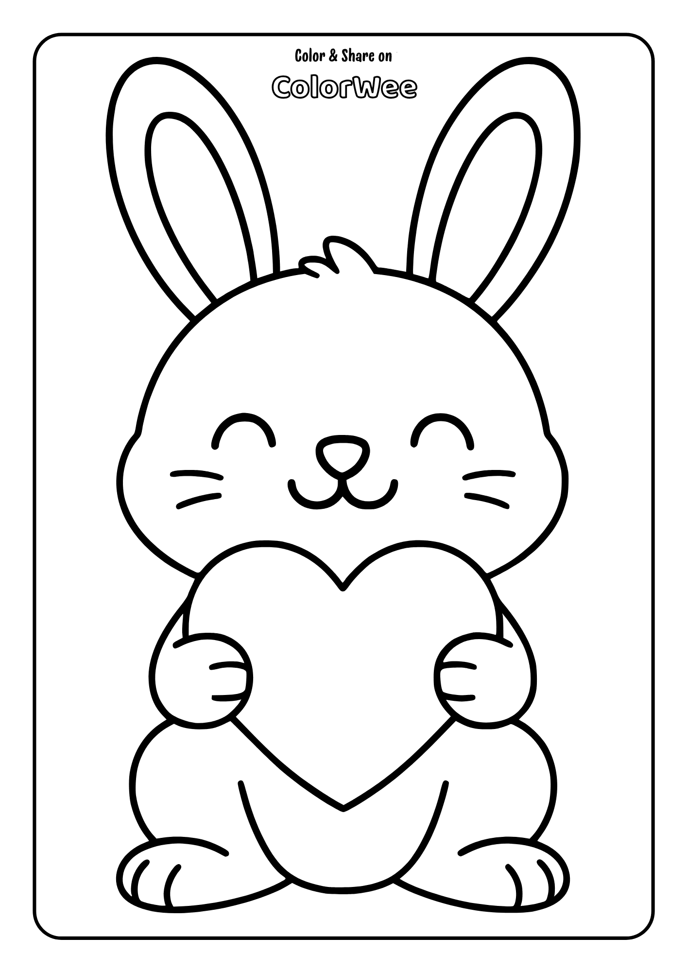Cute bunny is holding simple heart.