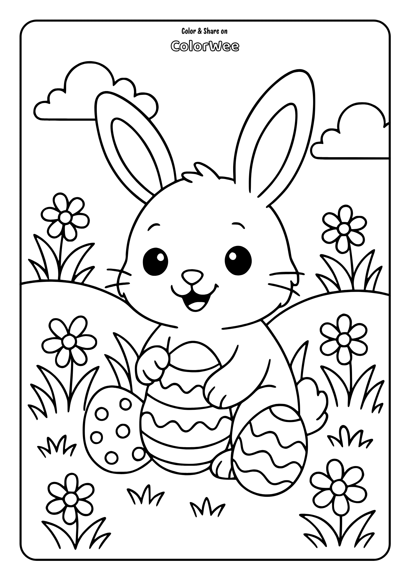 Cute bunny with easter eggs coloring page