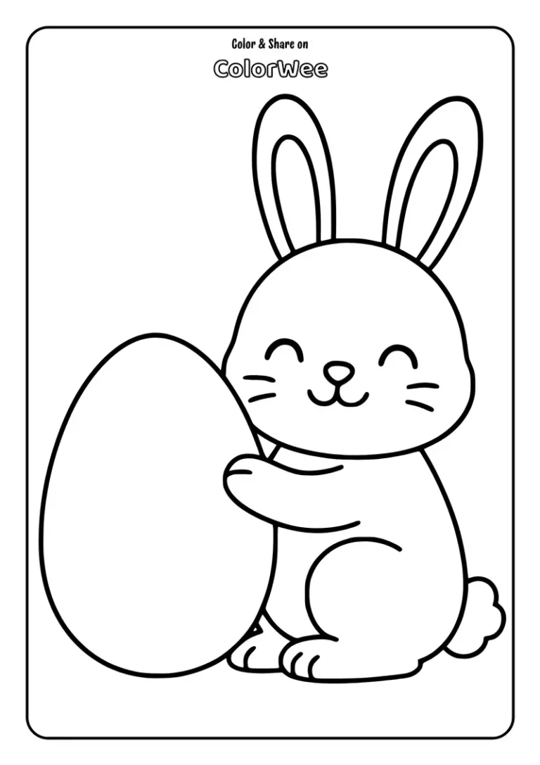 Cute nad happy bunny holding egg Happy bunny with an Easter egg coloring page for kids.