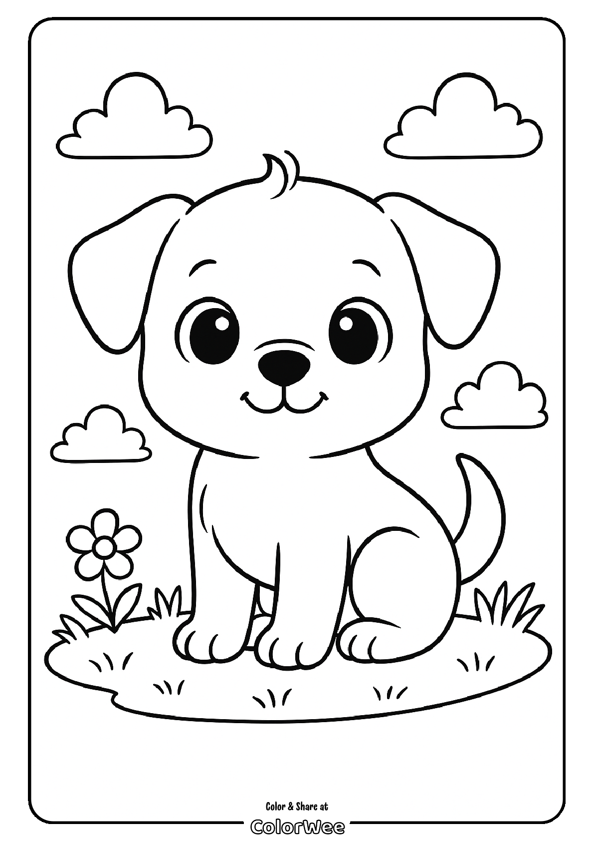 Cute puppy coloring page for children to print and color.