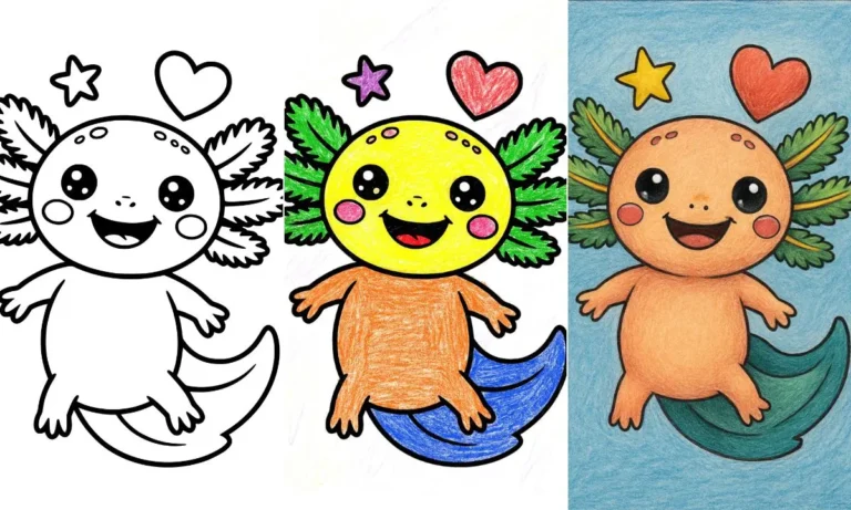 Cute axolotl coloring page progress from blank to hand coloring professional