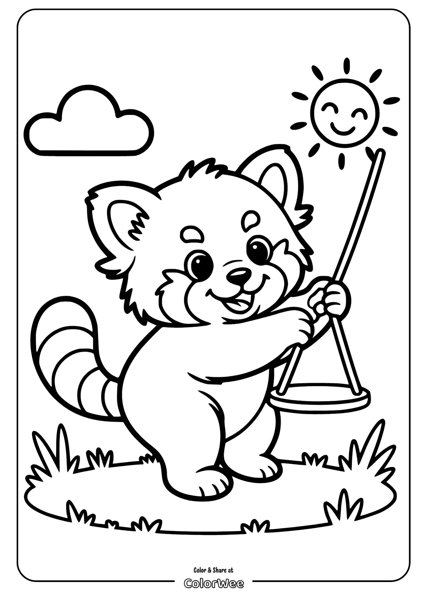 baby red panda coloring playground easy 2 Cute red panda playing on a swing coloring page for kids