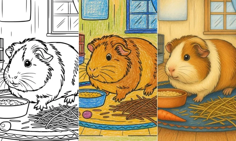Guinea pig coloring page progression