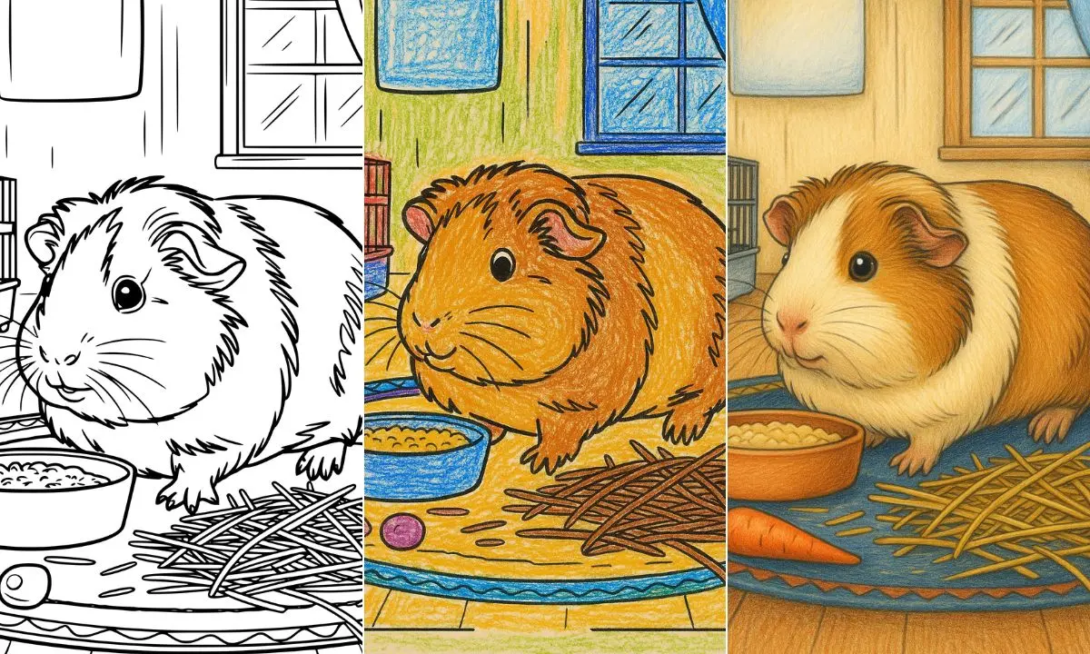 Guinea pig coloring page progression