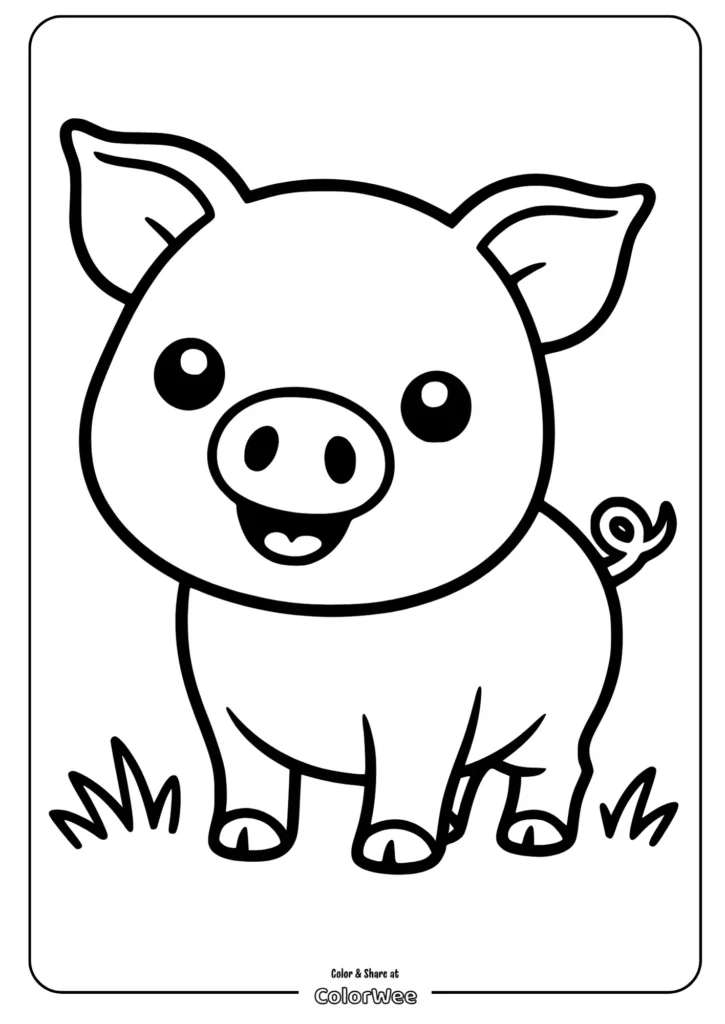 Cute pig coloring page for kids to color and enjoy.