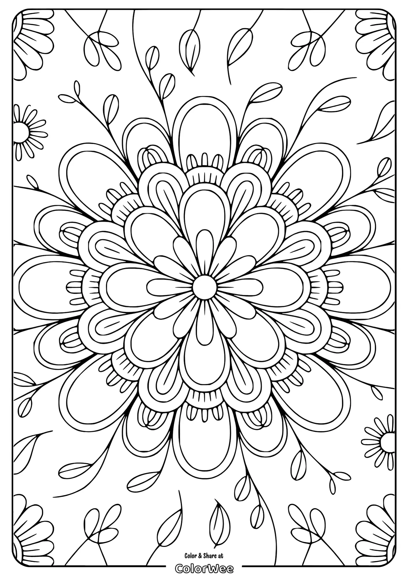 mandala flower nature elements background 1 Intricate floral mandala coloring page with detailed patterns.