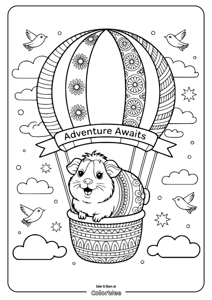 mandala guinea pig hot air balloon Guinea pig in hot air balloon coloring page with Adventure Awaits.