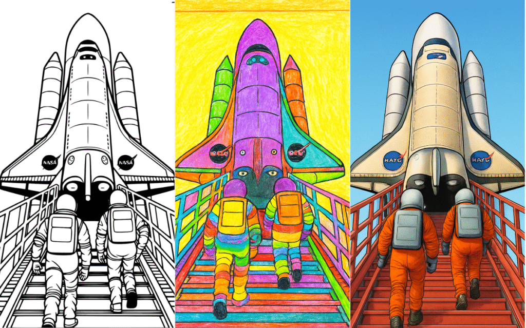 Space Shuttle Coloring Page for Kids and Adults