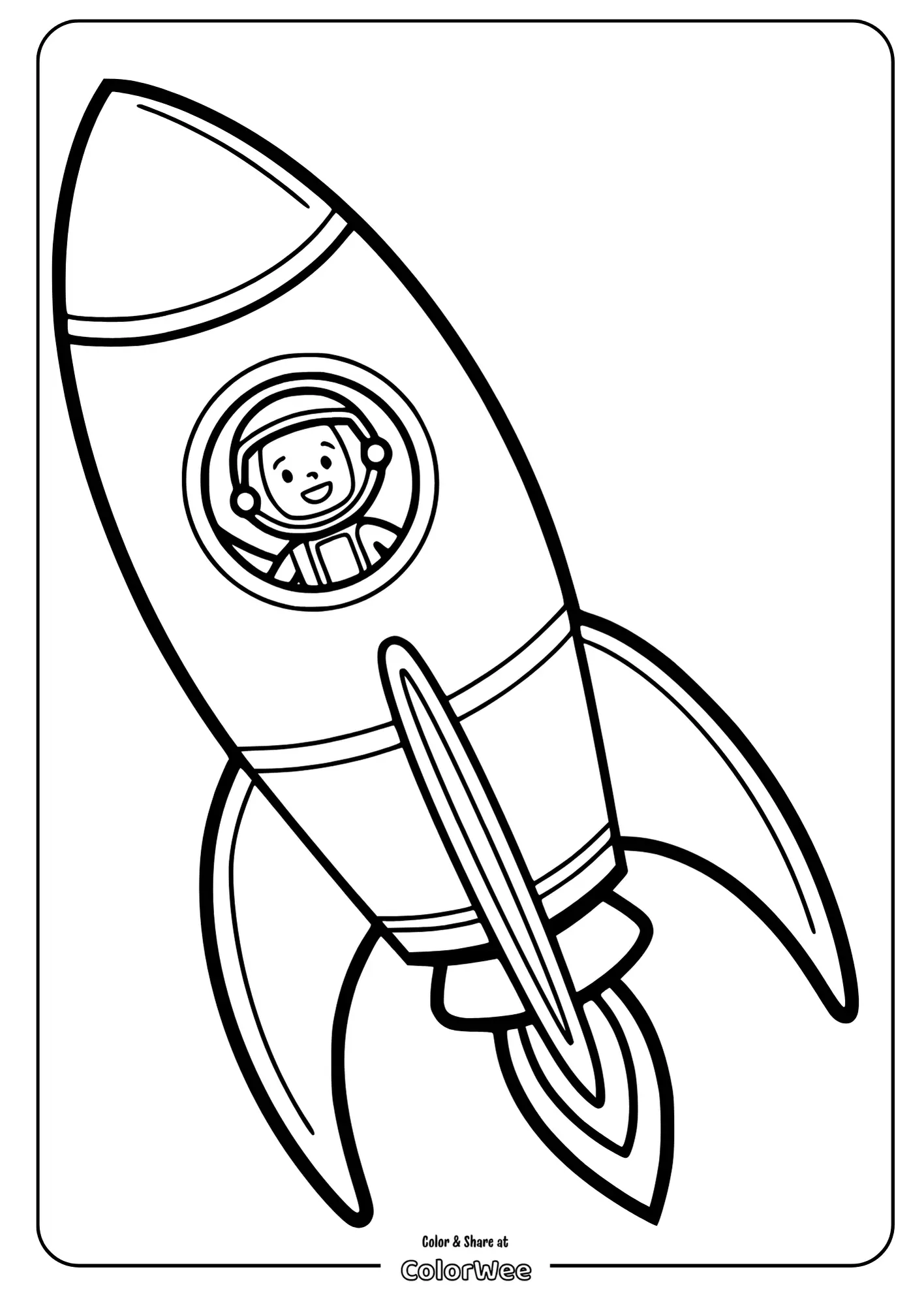 Astronaut in rocket coloring page for kids.