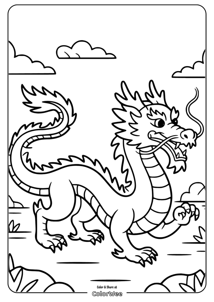 Friendly dragon coloring page for kids.