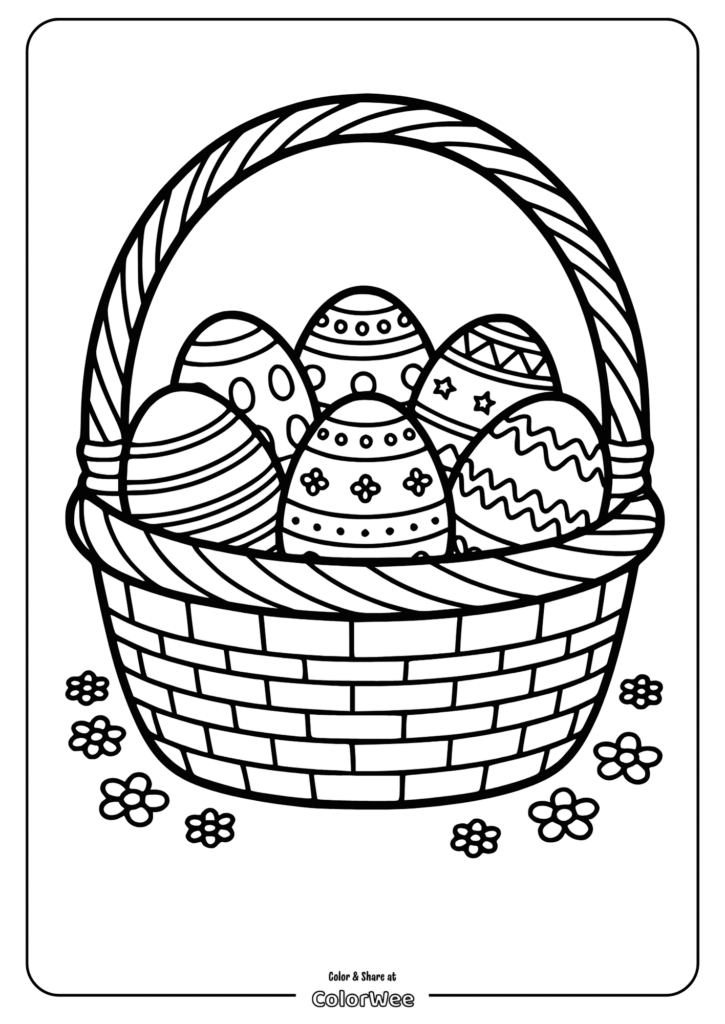 Basket of decorative Easter eggs coloring page.