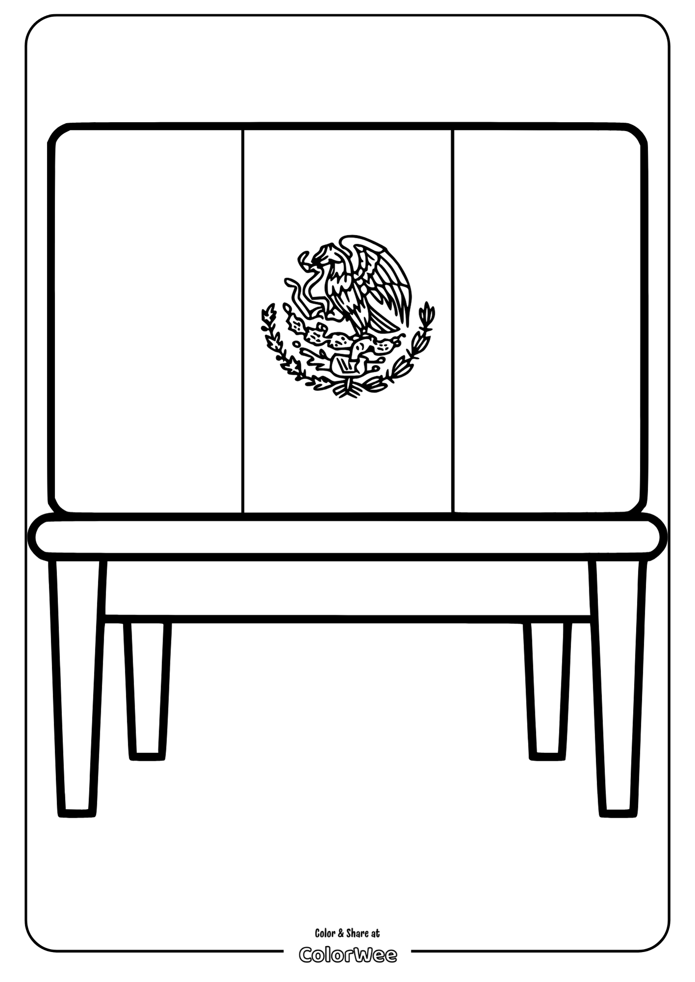Mexican flag coloring page with coat of arms.
