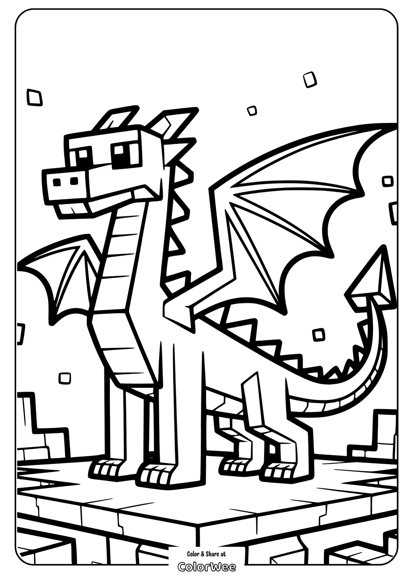 pixel style dragon coloring page for kids Pixel-style dragon coloring page for kids.