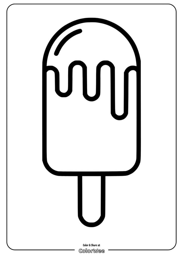Popsicle coloring page with melting design outline.