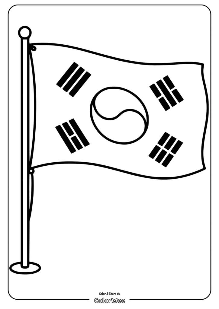 South Korean flag coloring page outline