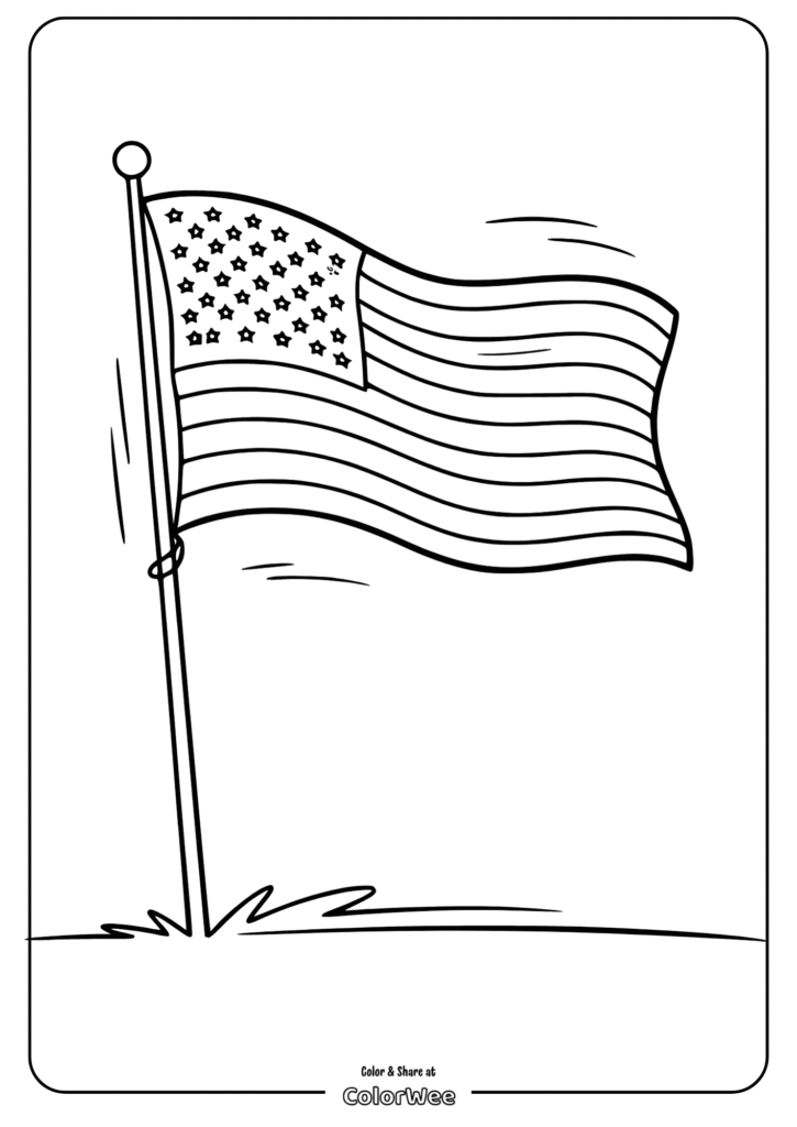 USA flag coloring page with stars and stripes.