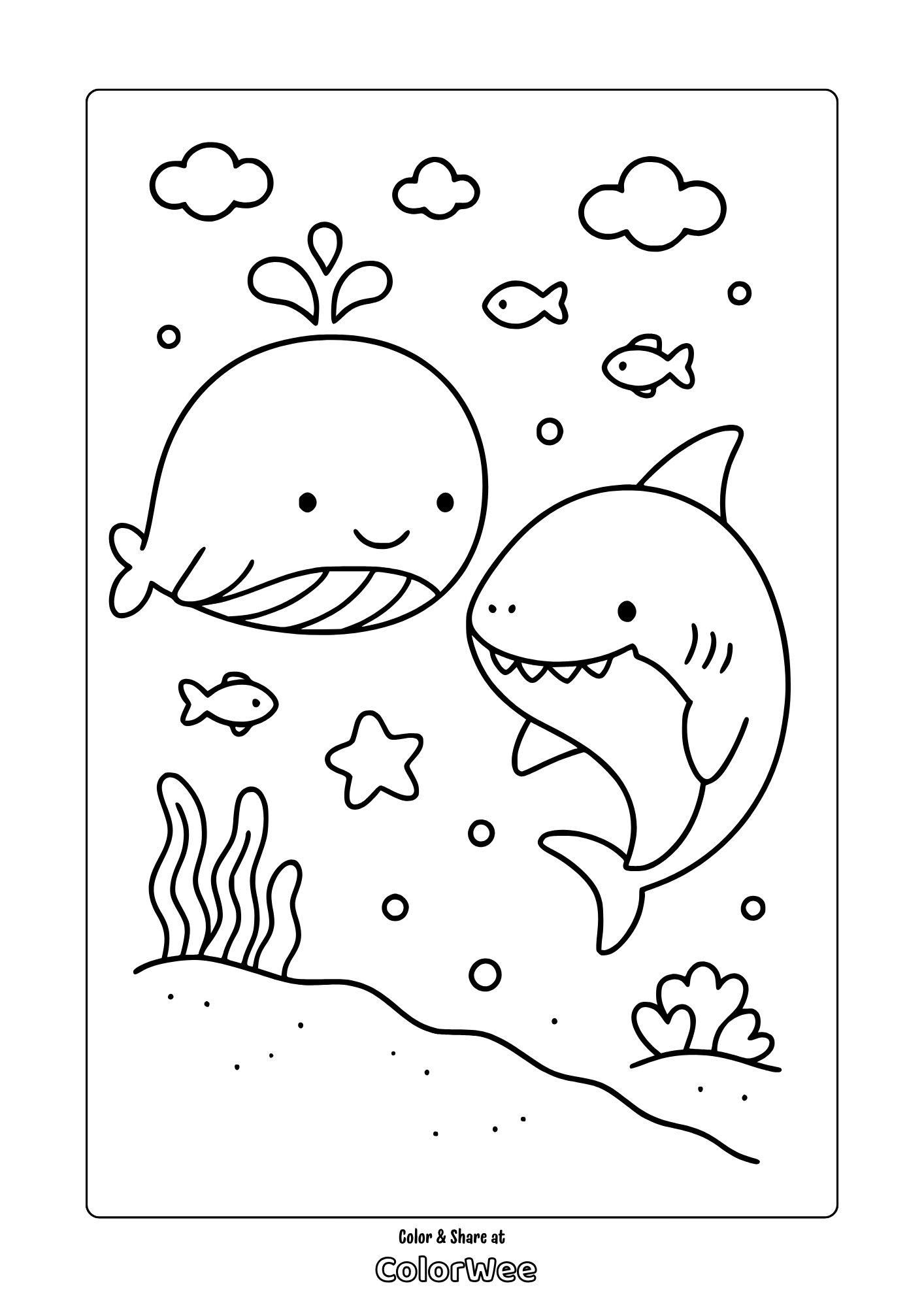Whale Shark Coloring Page Cute whale and shark coloring page