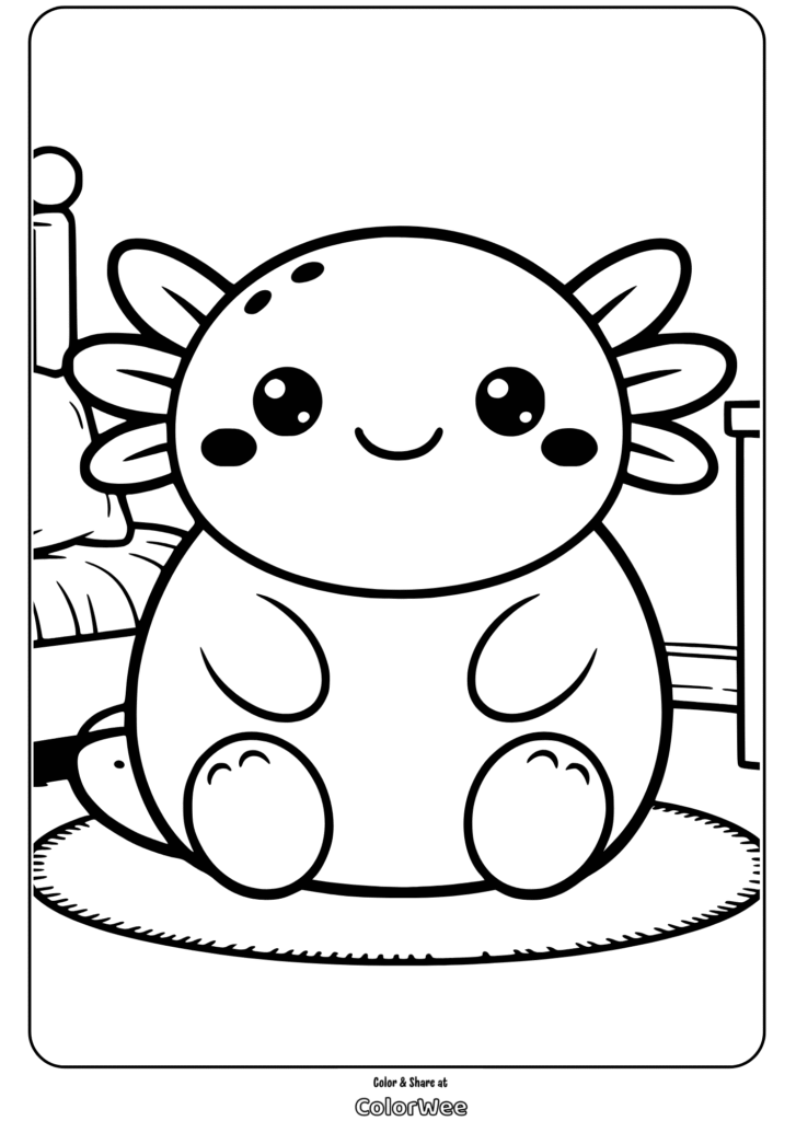 Cute axolotl coloring page for kids.