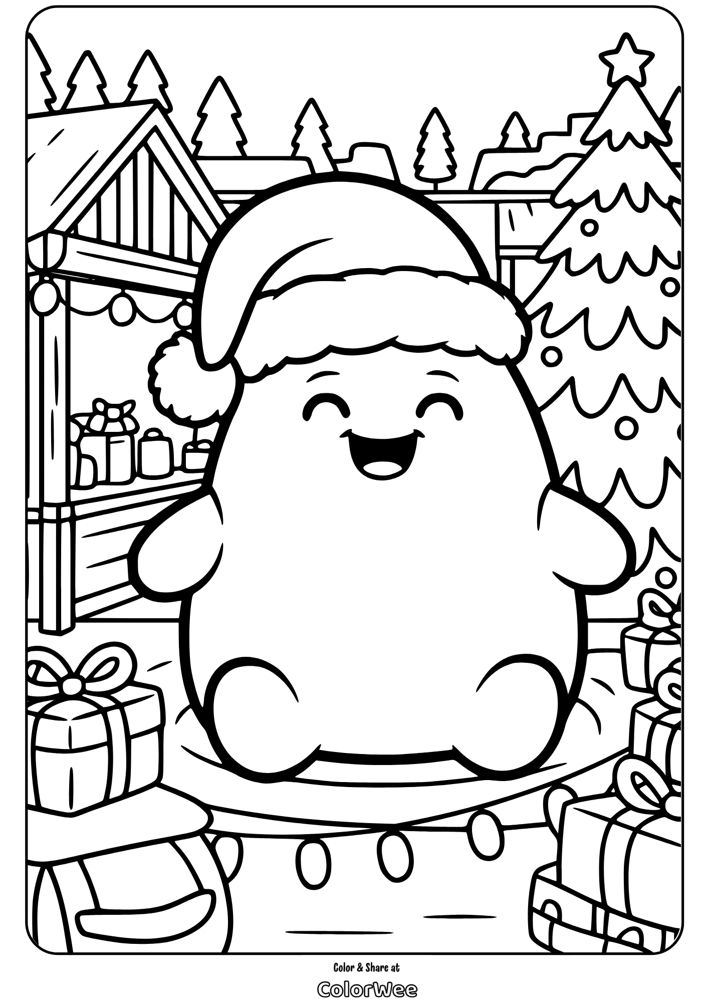 Cute christmas squishmallow  with Santa hat and gifts.