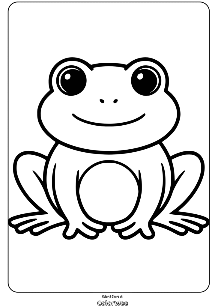 Cute frog coloring page for kids fun activity.
