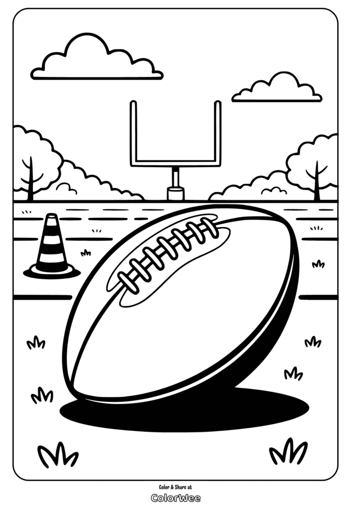 Football and goalpost coloring page for kids.