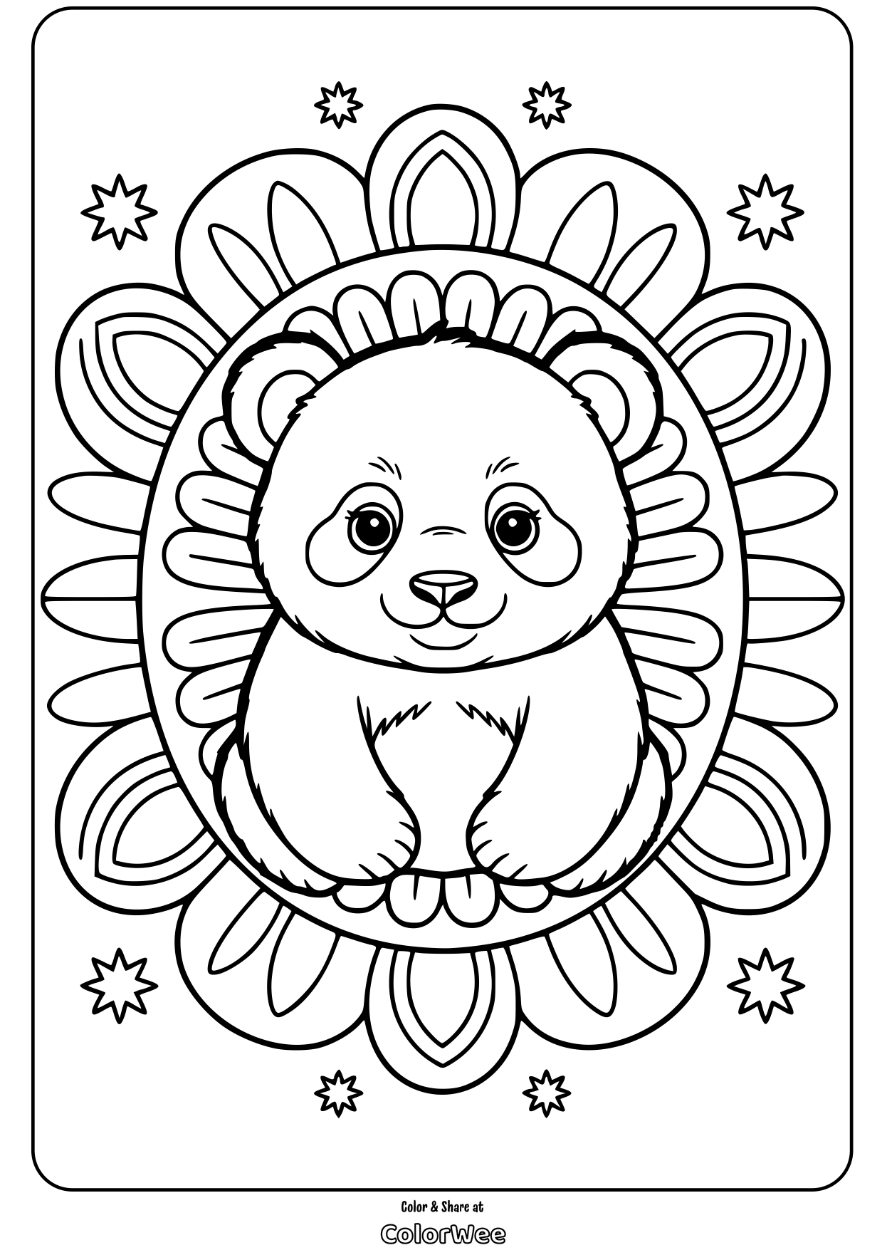 bear with flower frame animal mandala coloring page Cute bear mandala coloring page for stress relief and relaxation.