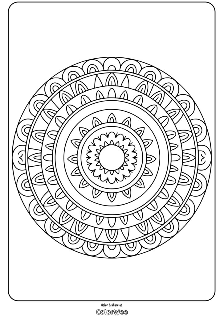 circular layered simple mandala coloring page Mandala coloring page with intricate circular patterns.