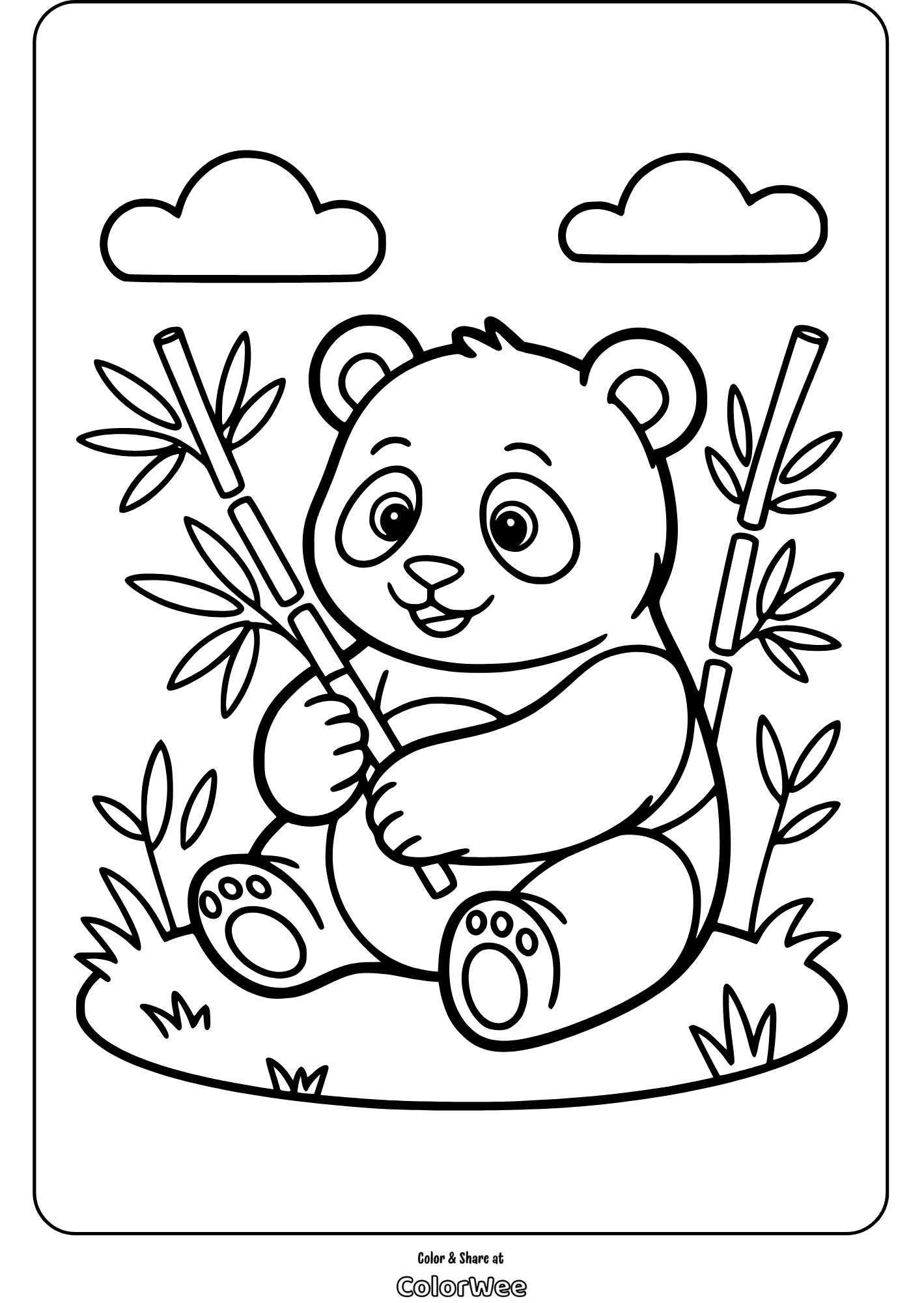 cute panda eating bamboo coloring page Cute panda holding bamboo coloring page for kids.