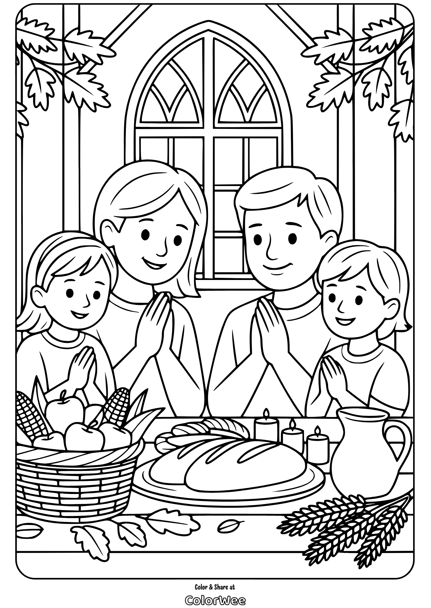 family praying thanksgiving coloring page Family thanksgiving prayer coloring page