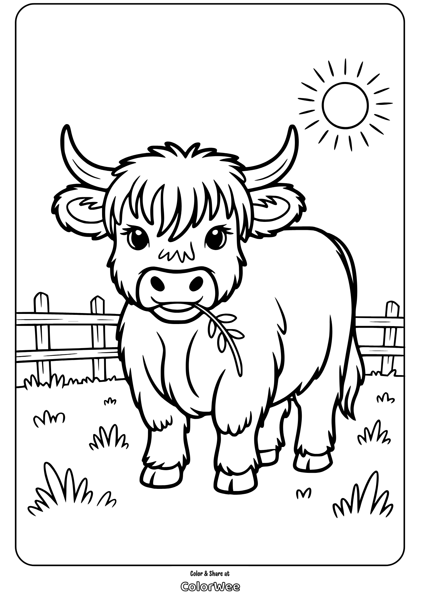 highland cow 2 Highland cow coloring page for kids.