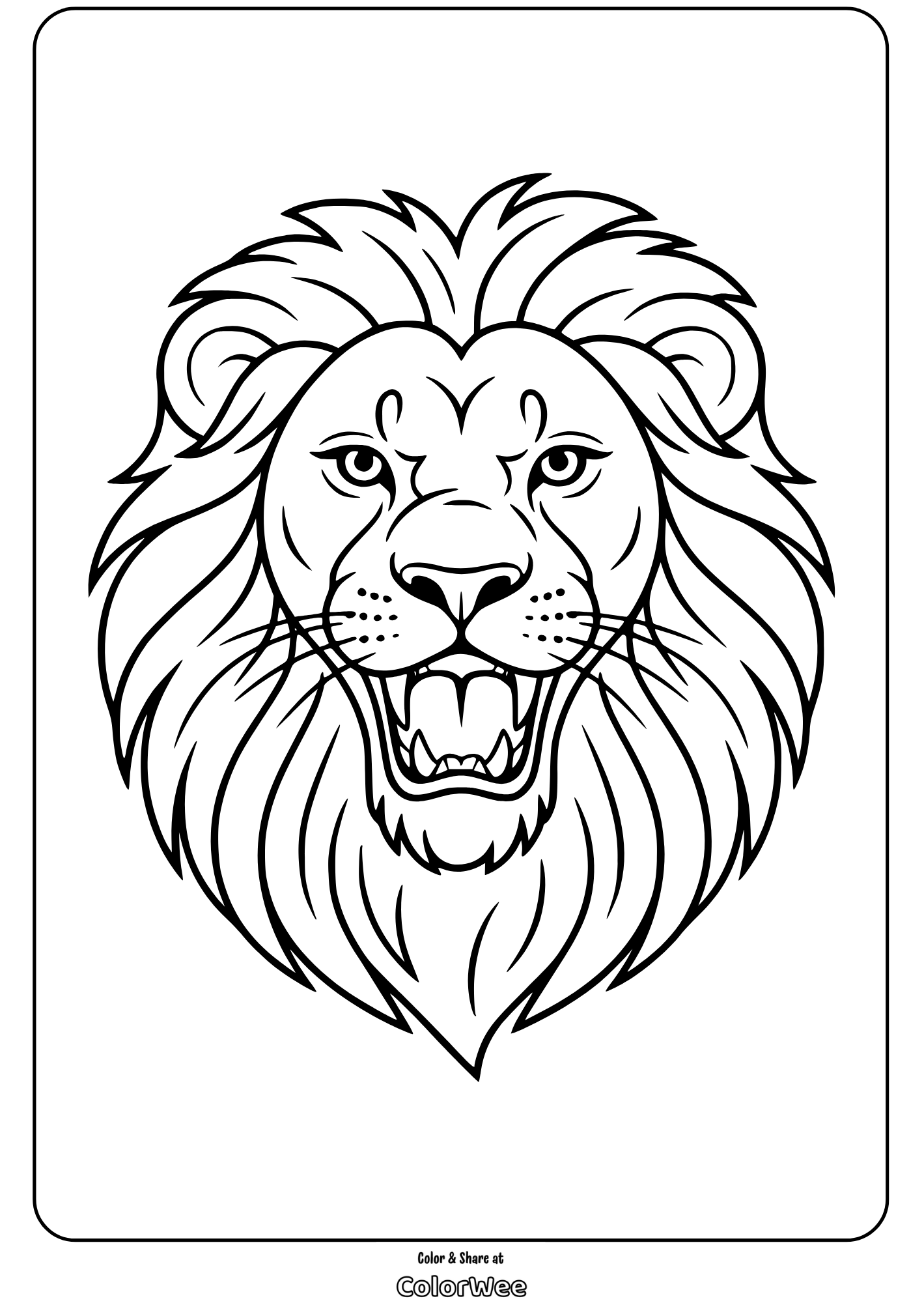 lion face roaring coloring page Lion coloring page, printable activity for kids and adults.