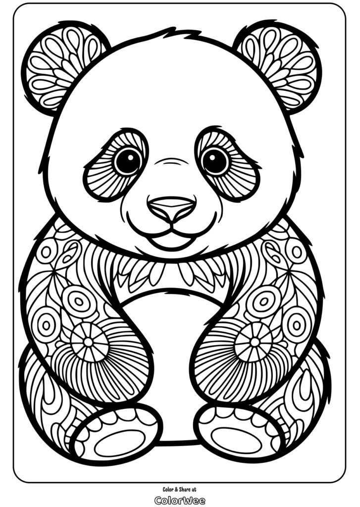 panda floral pattern animal mandala coloring page Panda coloring page with intricate patterns for kids and adults.