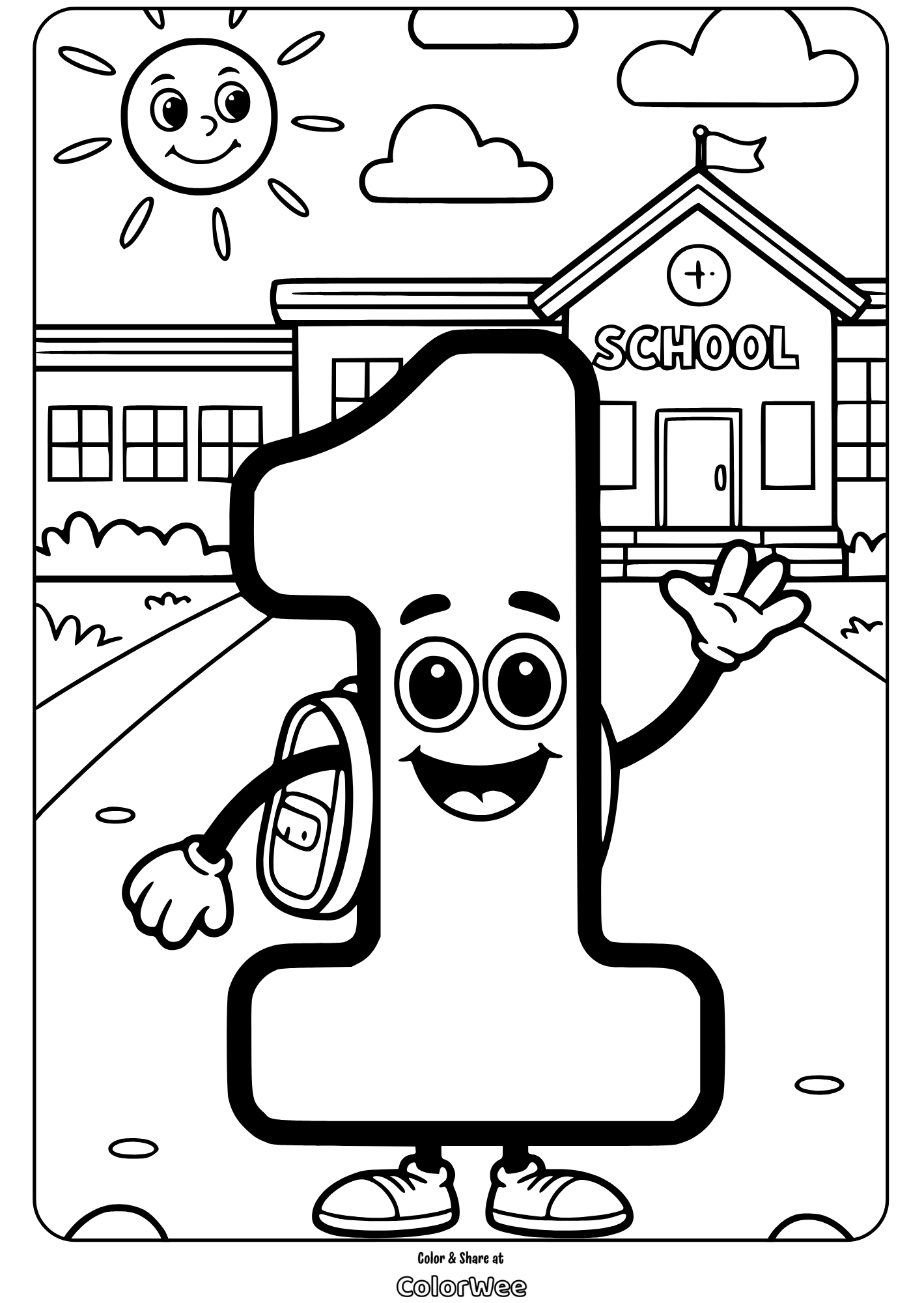 Number one cartoon character at school coloring page