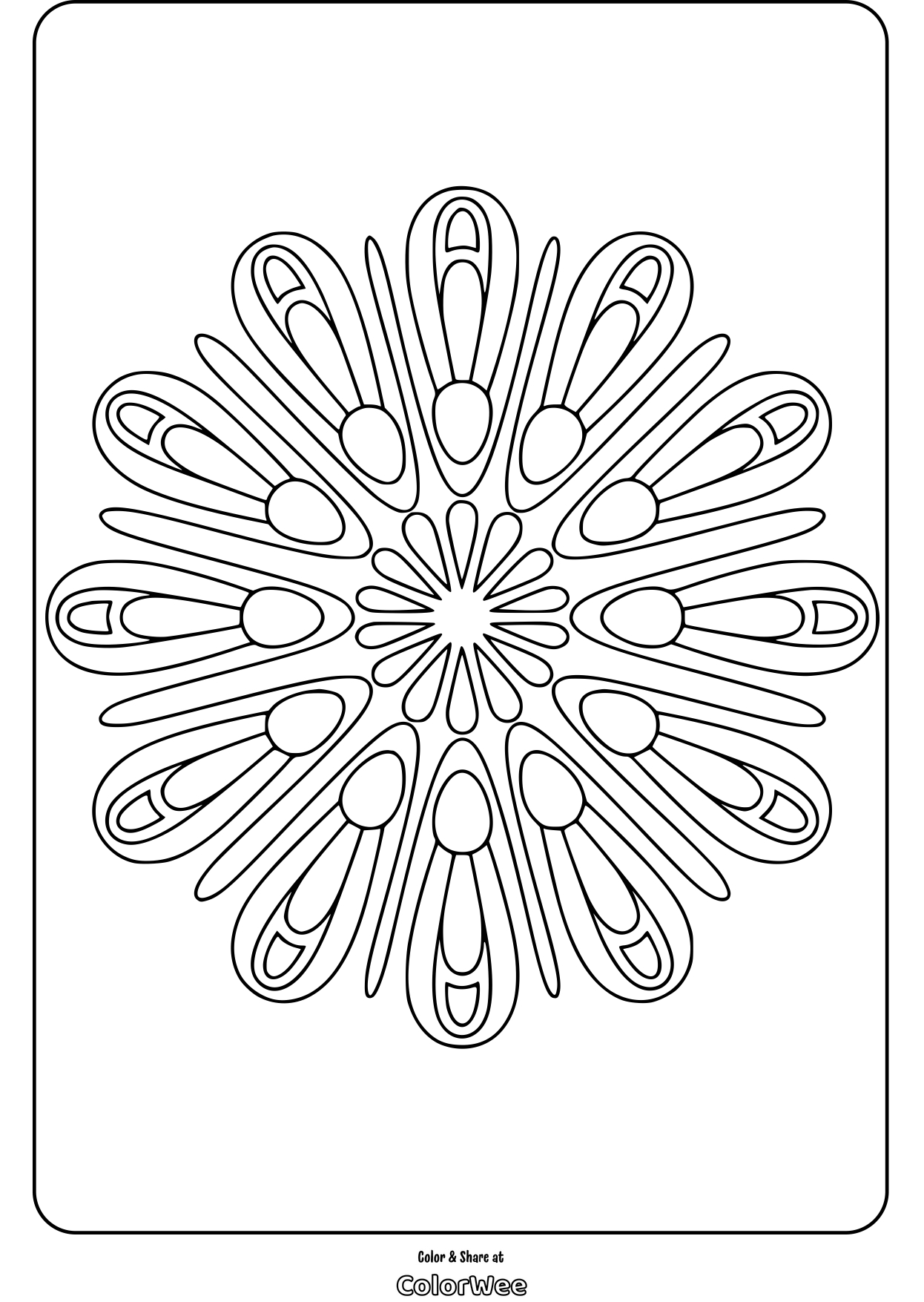 simple flower mandala coloring page Ornate mandala coloring page with intricate symmetrical patterns.