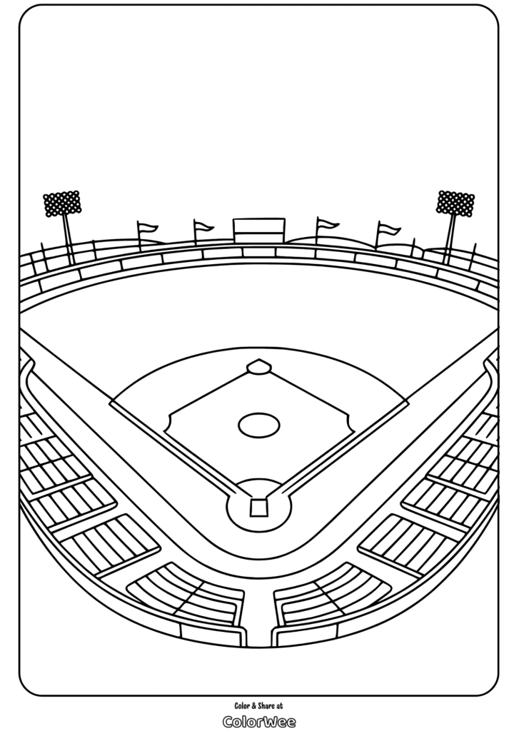 Baseball stadium coloring page for kids to enjoy and color.
