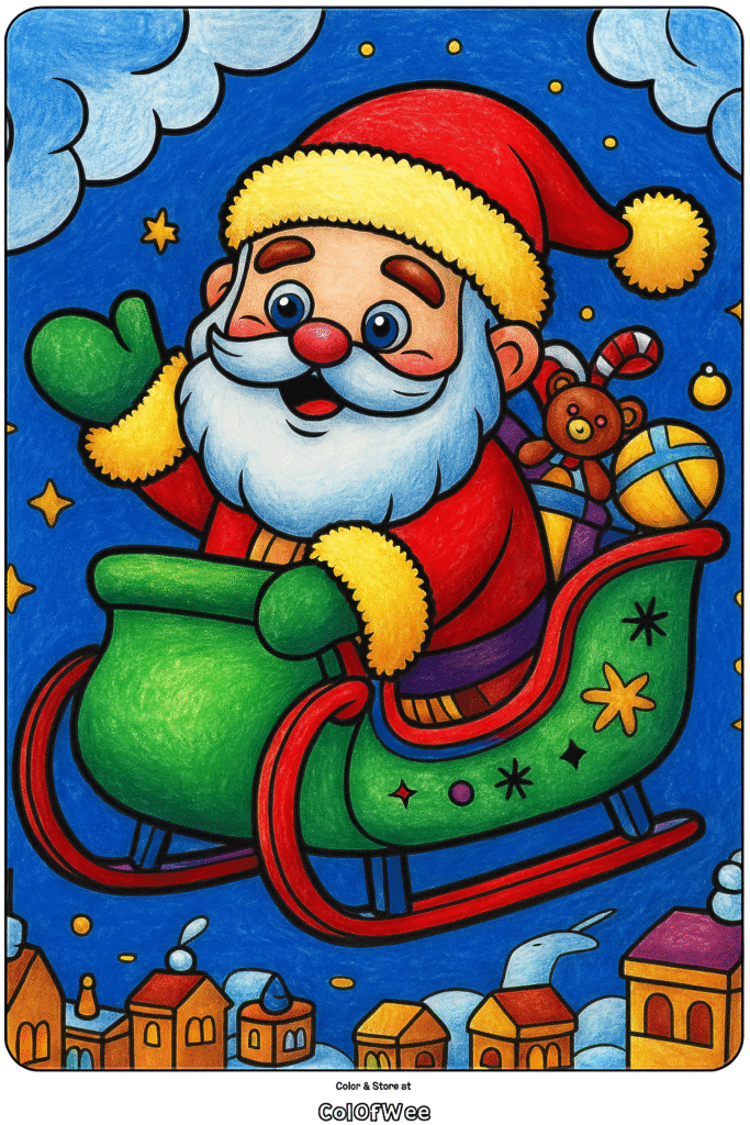 ChatGPT Image Nov 12 2025 10 36 45 AM Santa Claus in sleigh with gifts coloring page