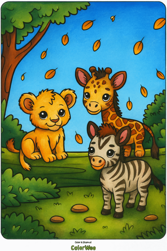 ChatGPT Image Nov 18 2025 05 39 25 PM Cute lion, giraffe, and zebra coloring page for kids to enjoy.
