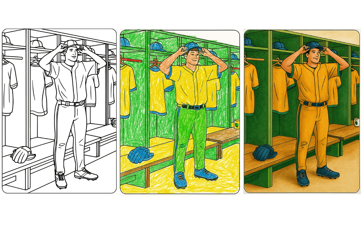Baseball player in locker room coloring page