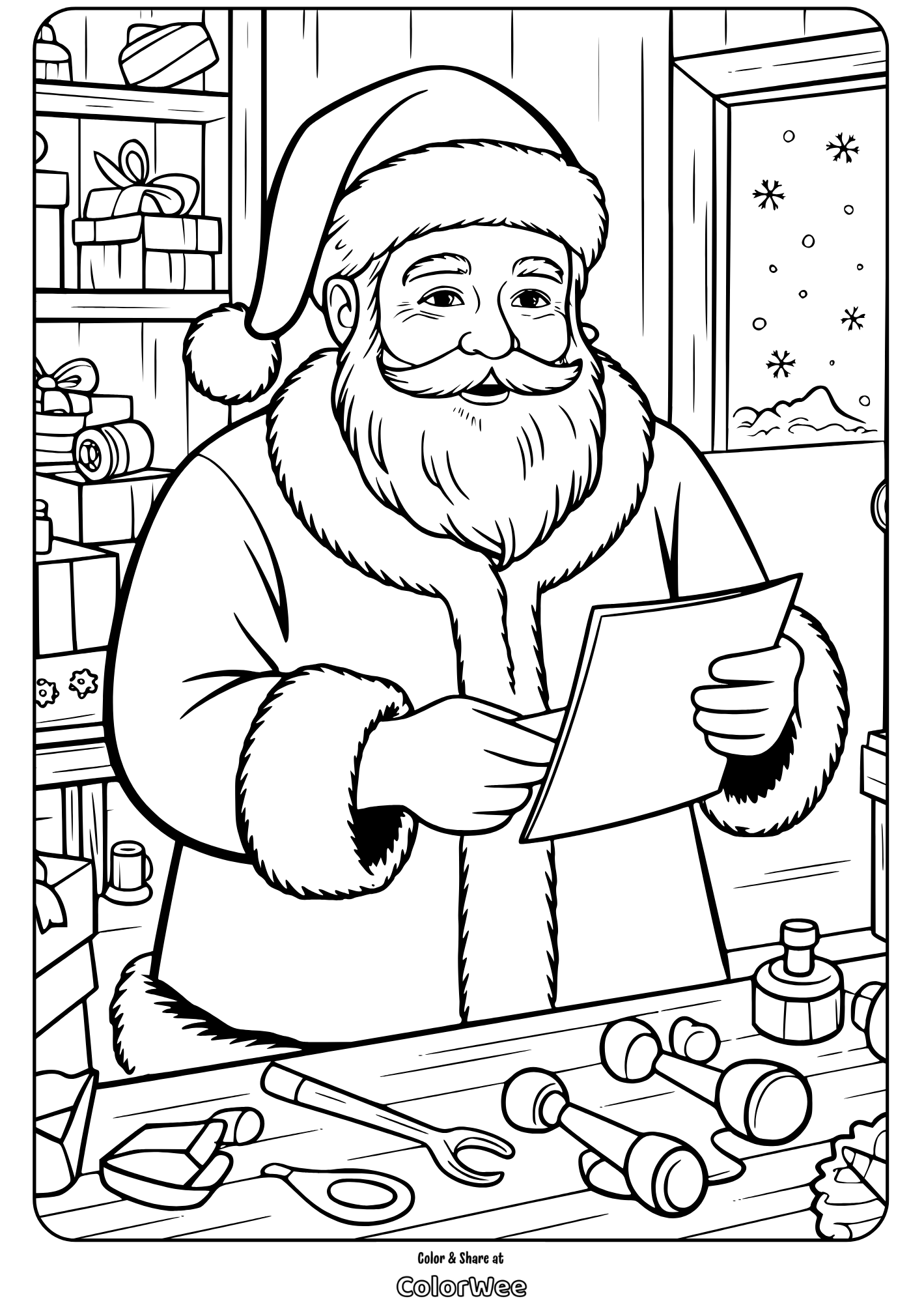 Realistic Santa Claus 4 Santa Claus in his workshop reading a list, ready for Christmas.