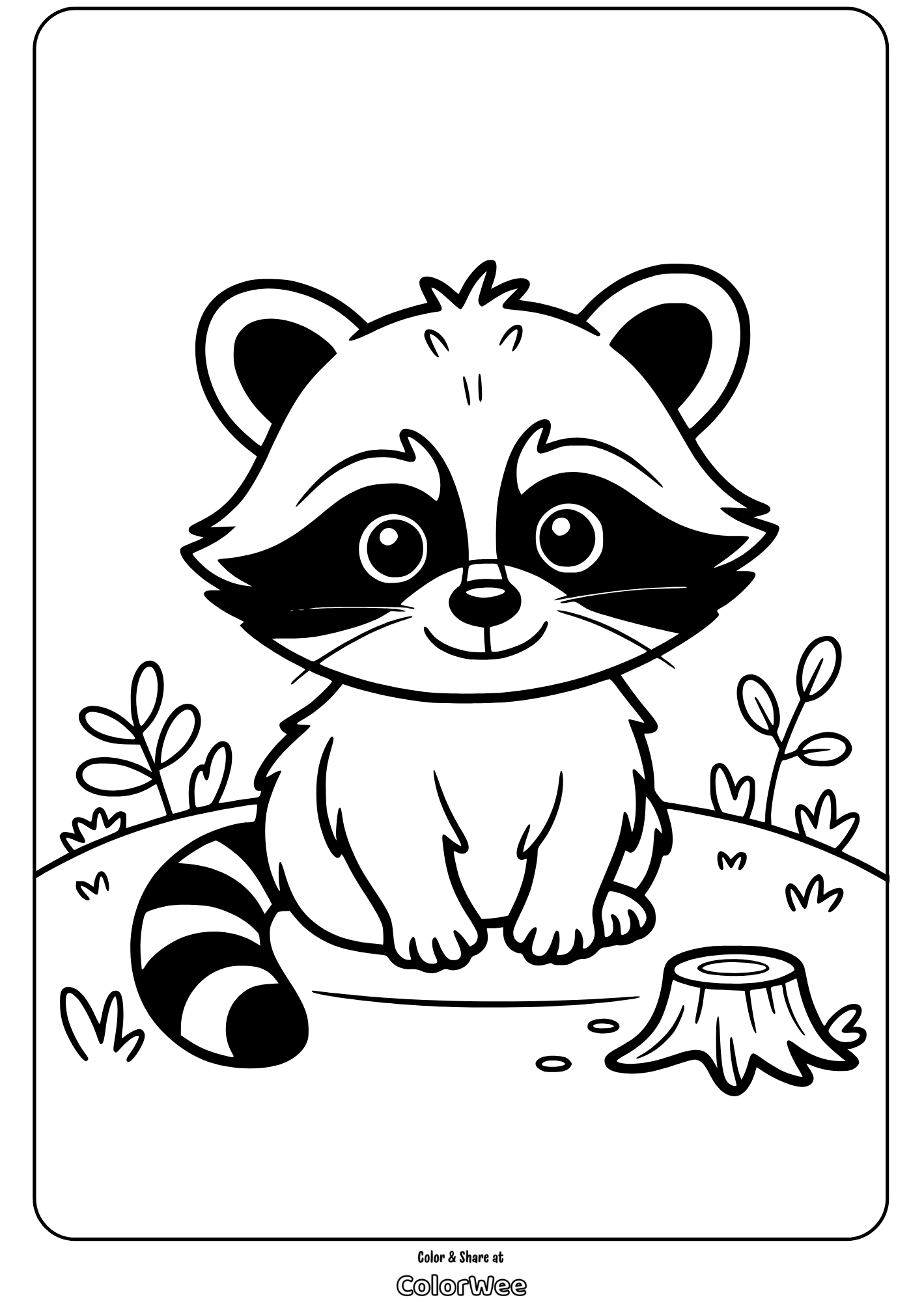 Cute raccoon coloring page for kids.