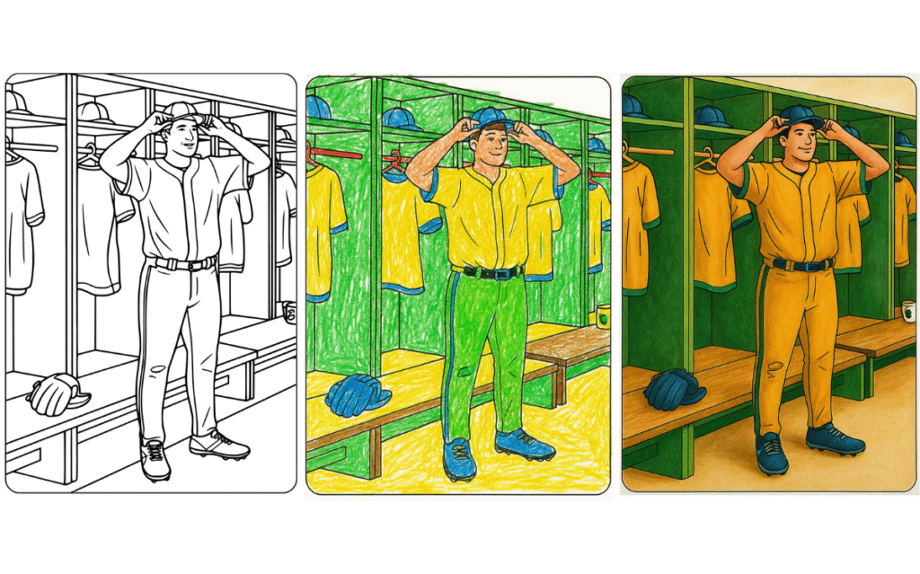 Baseball player in locker room coloring page