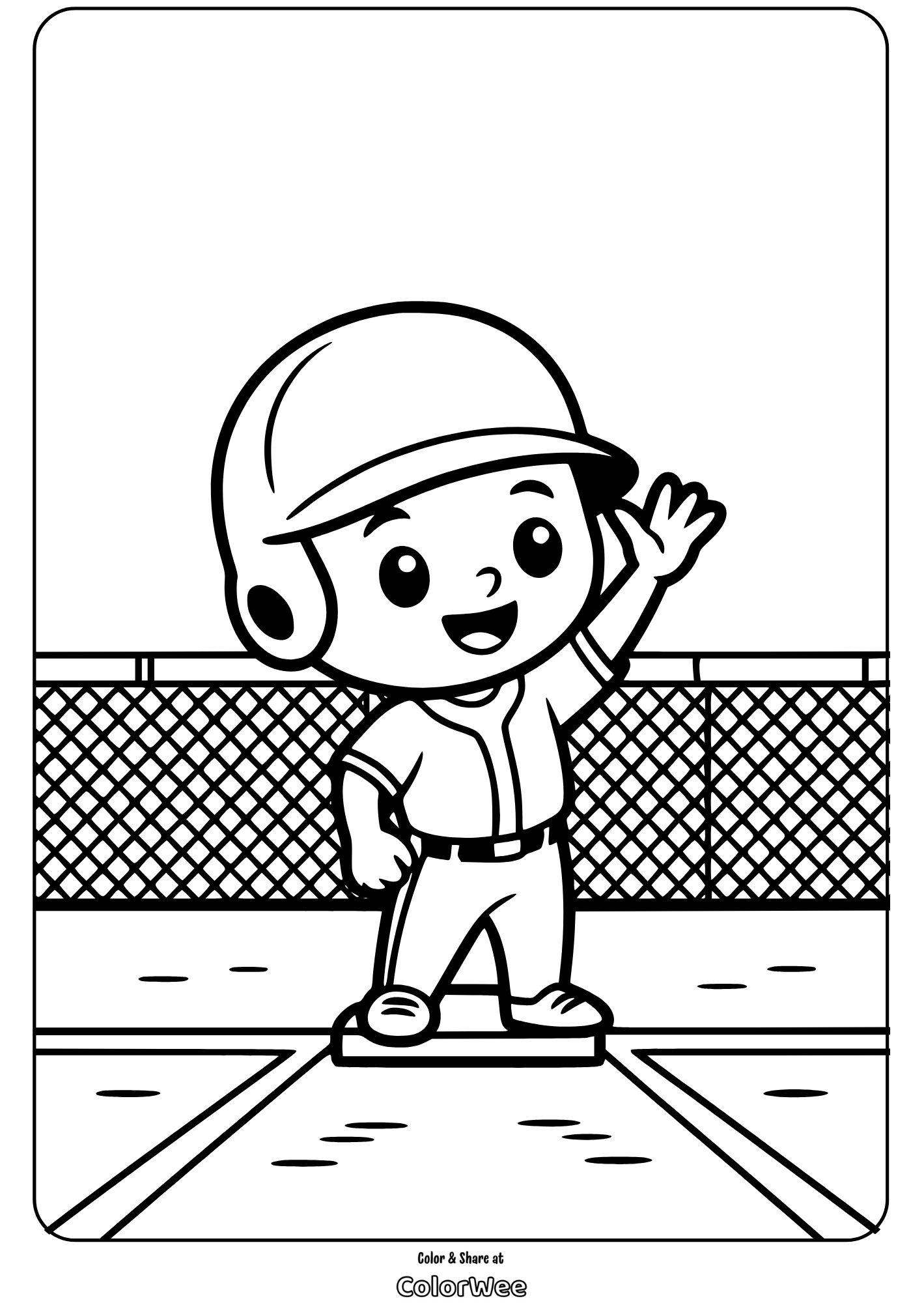 baseball field coloring page Preschool boy in baseball uniform waving coloring page