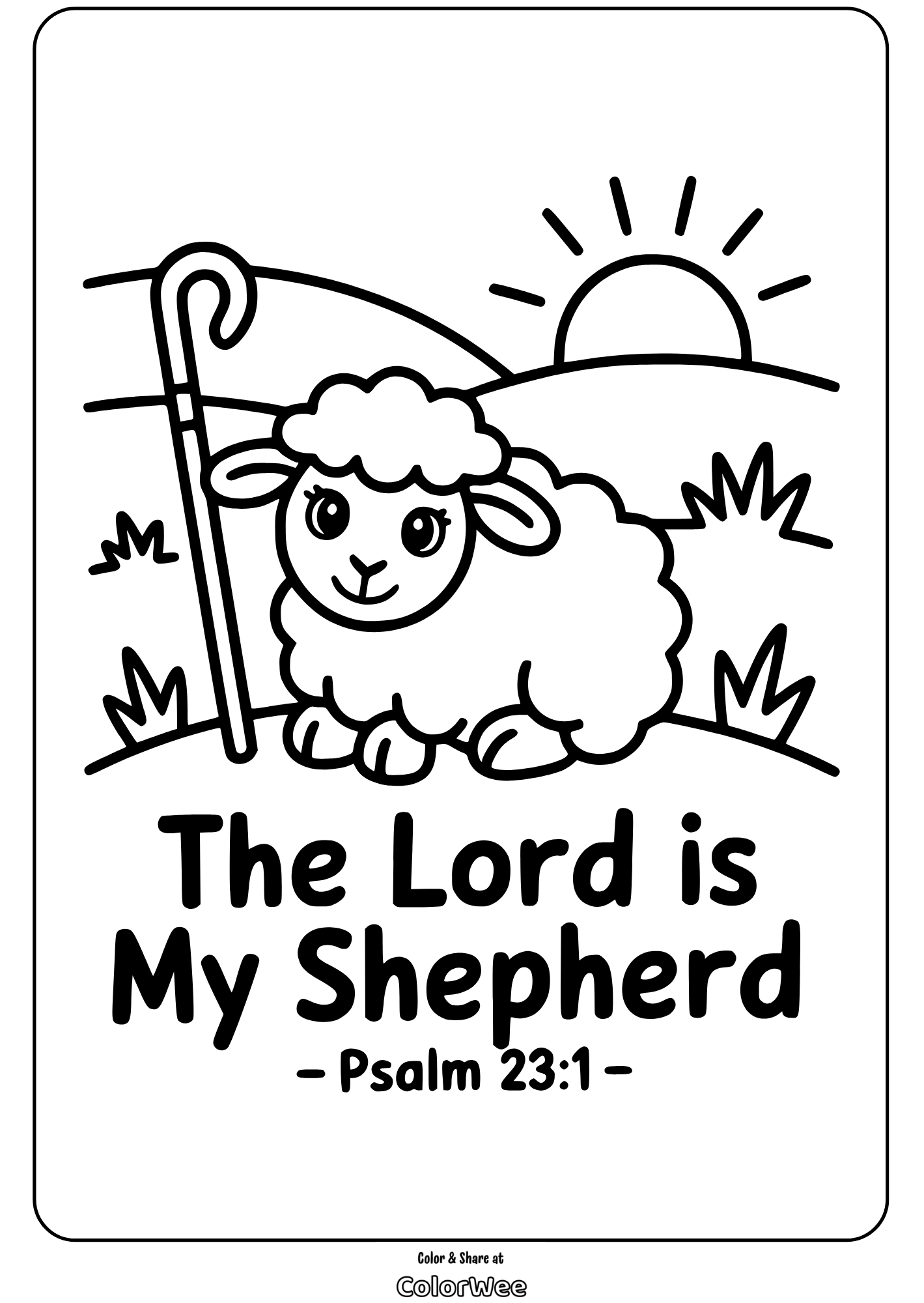 Coloring page with lamb and Psalm 23:1 text: The Lord is My Shepherd.