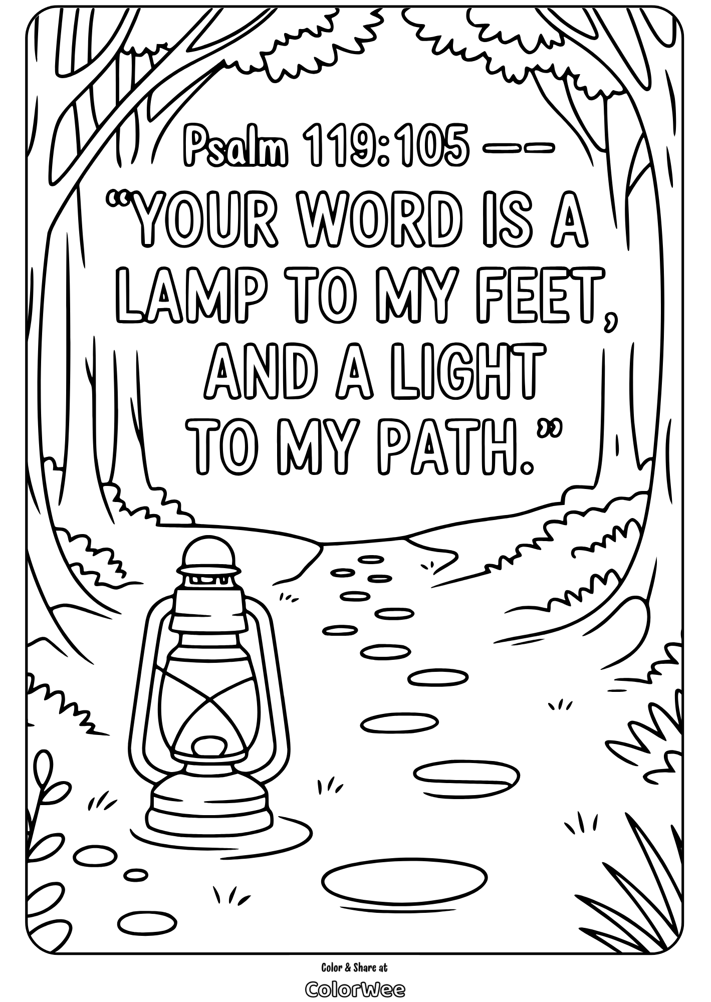 Psalm 119:105 Lantern Path Coloring Page