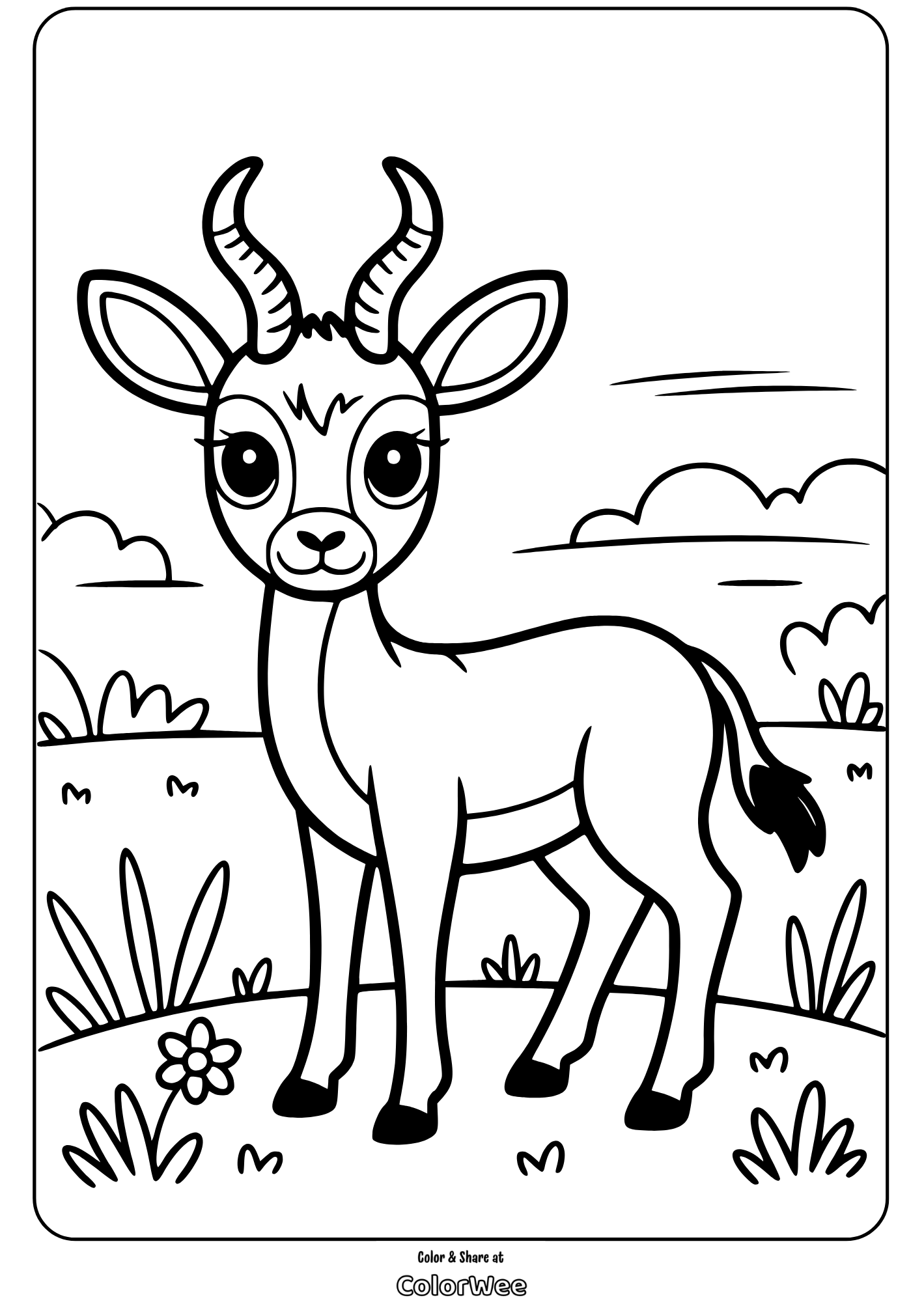 cartoon antelope coloring page for kids to print and color Cartoon antelope coloring page for kids to print and color.