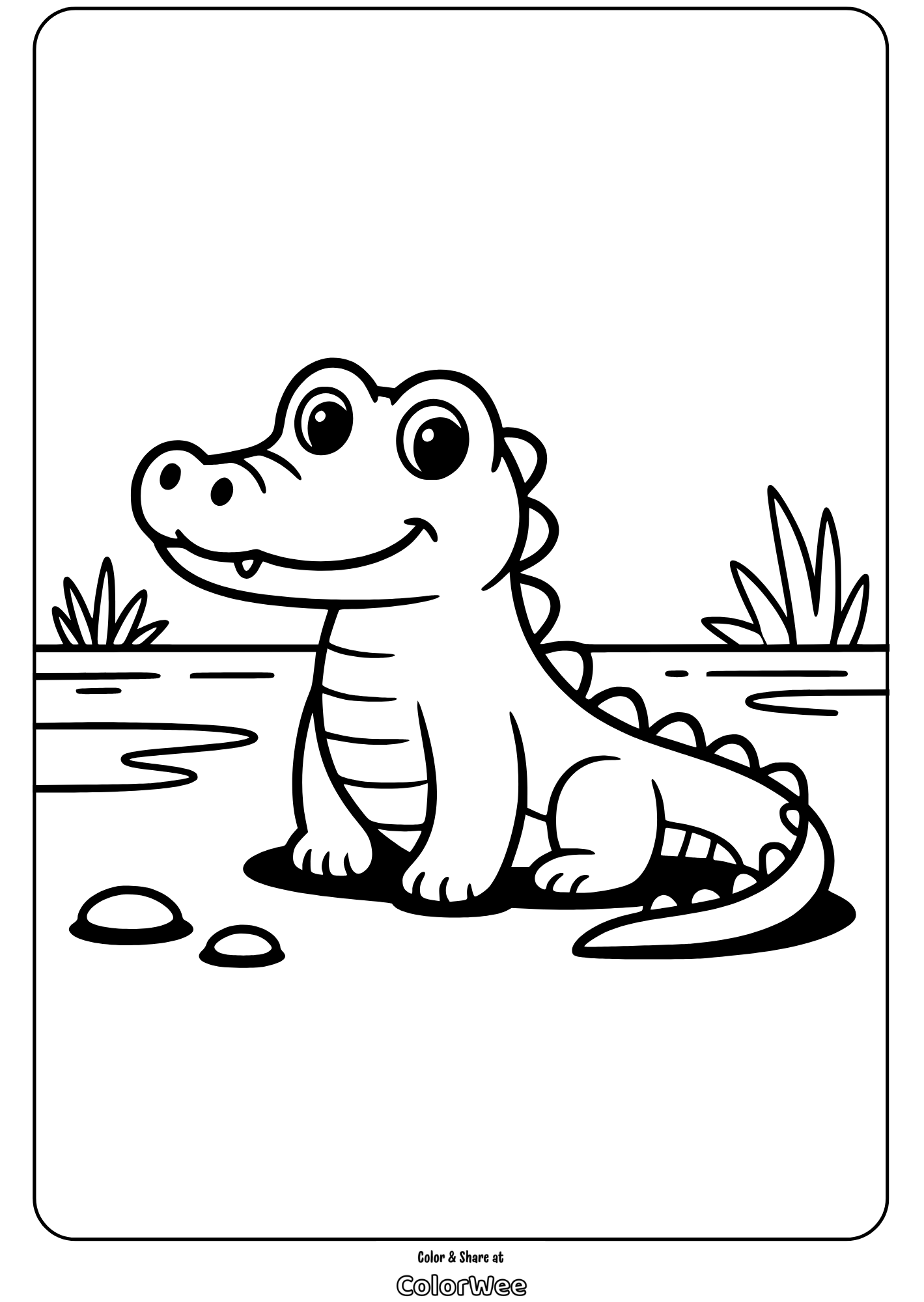 cute cartoon crocodile coloring page for kids Cute cartoon crocodile coloring page for kids.