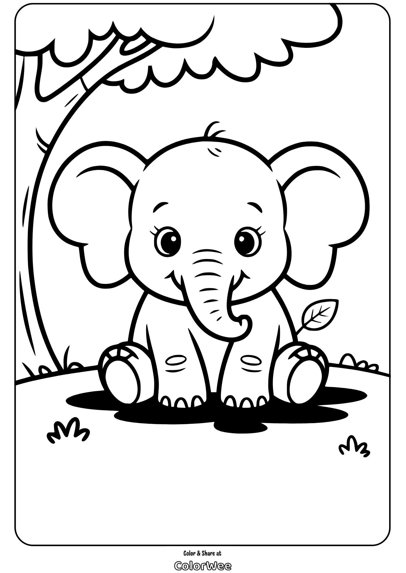 cute elephant coloring page for kids Cute elephant coloring page for kids.