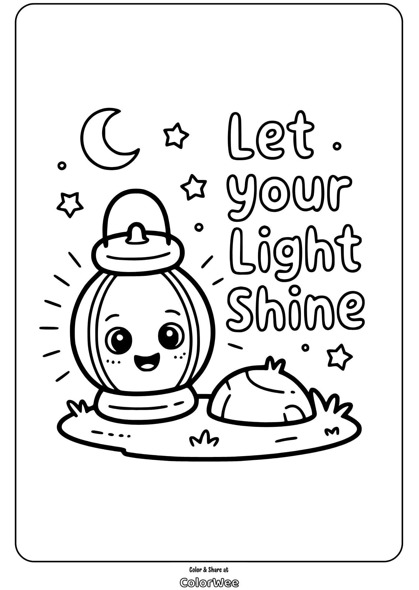Cute lantern coloring page with Let your light shine message.