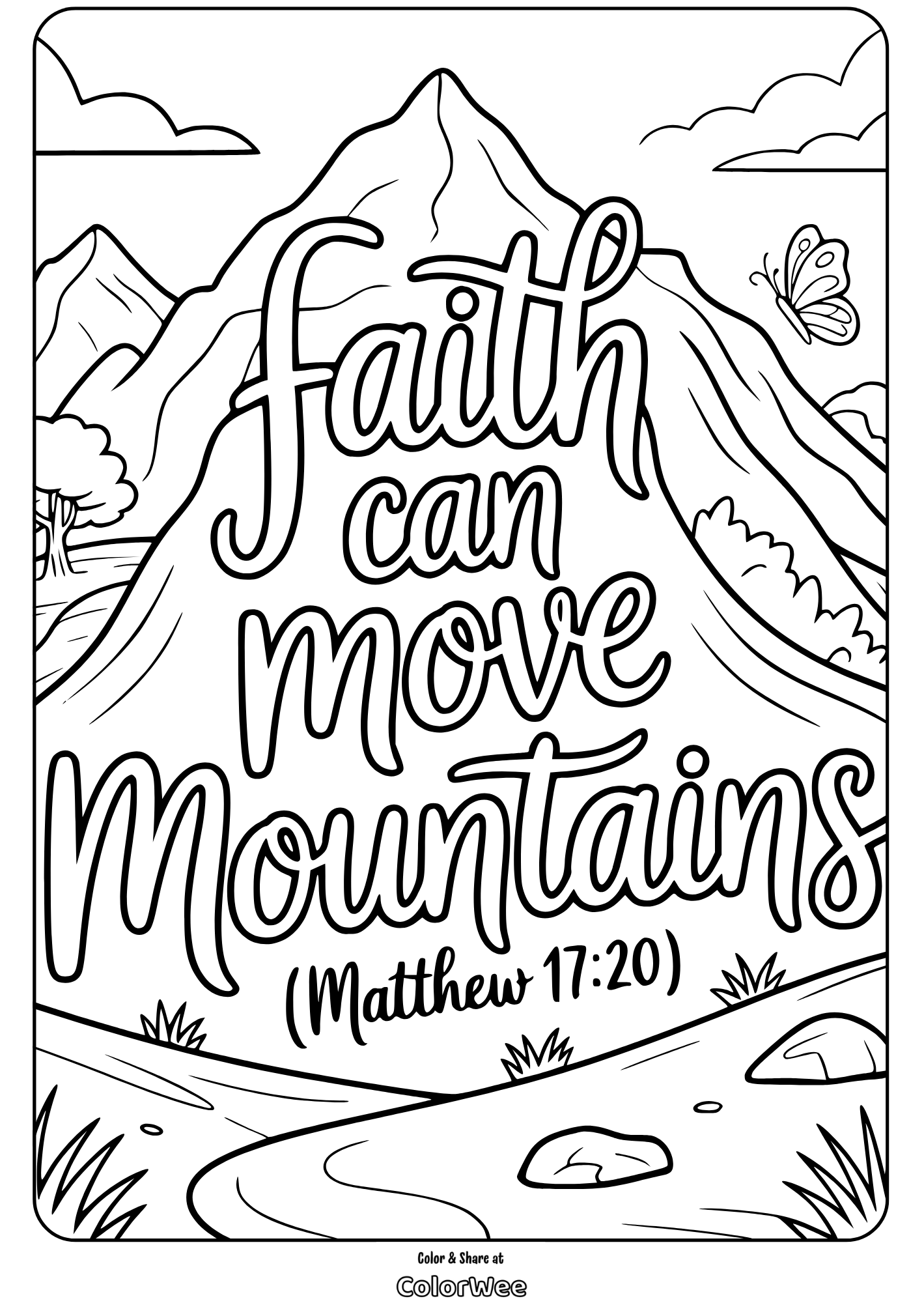 Faith can move mountains coloring page, Matthew 17:20.