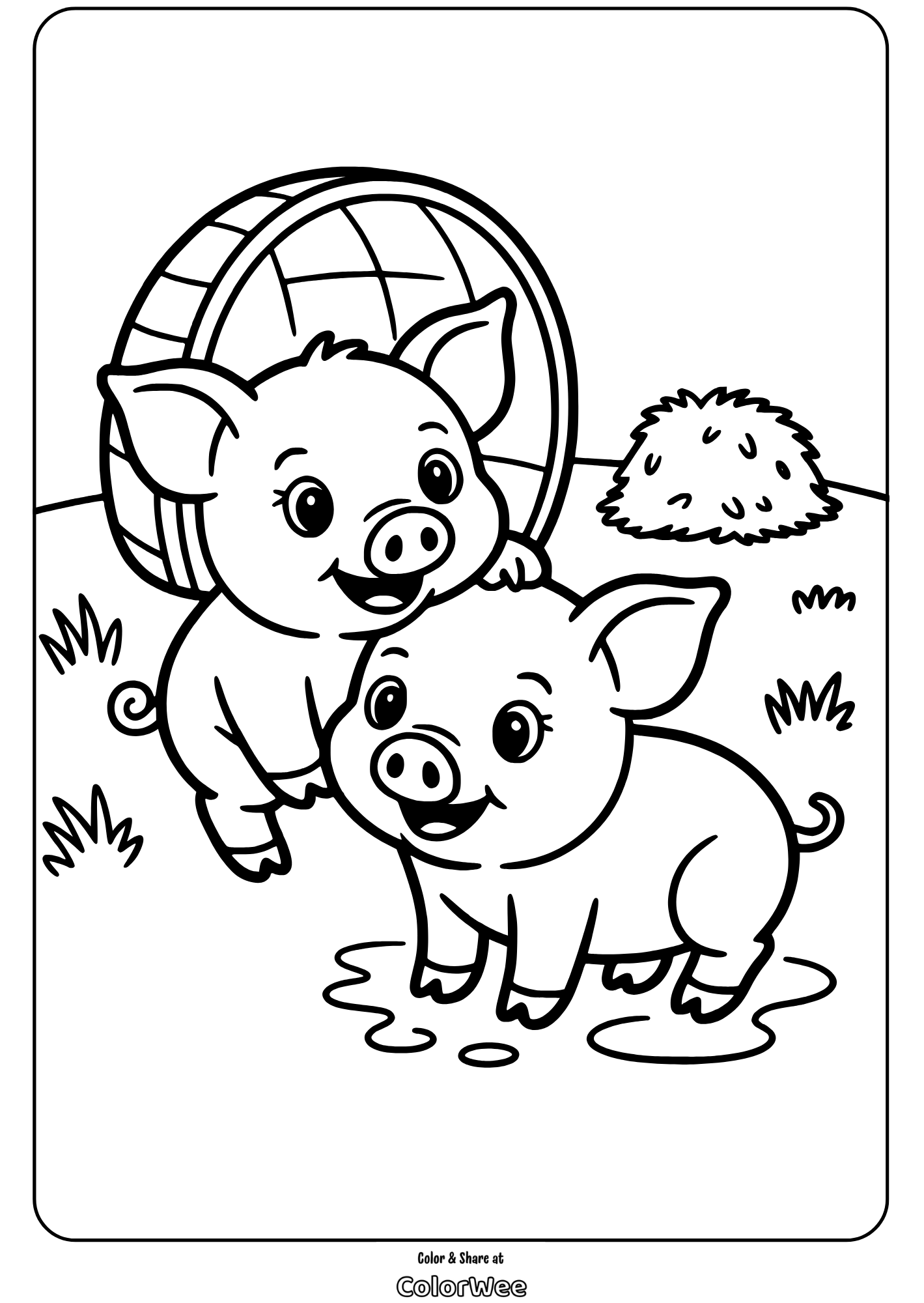 Adorable piglets in a farm-themed coloring page.